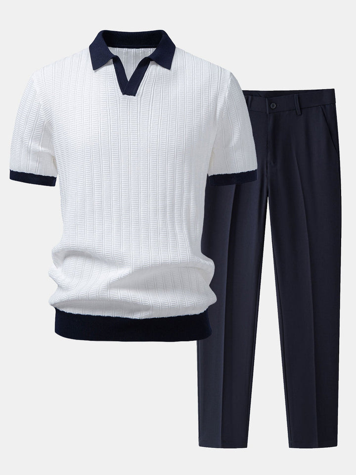 Contrast Getextureerde Johnny Kraag Polo & Slim Fit Getaperde Broek
