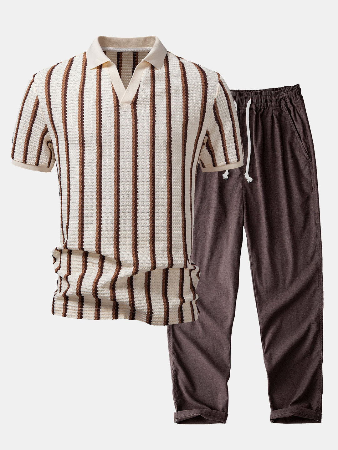 Wafel Streep Johnny Kraag Polo & Rechte Pijp Linnen Broek