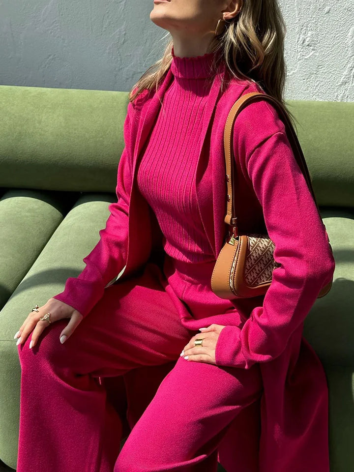 Monique™ - Dames 3-delige set Gebreide Coltrui, Broek en Vest