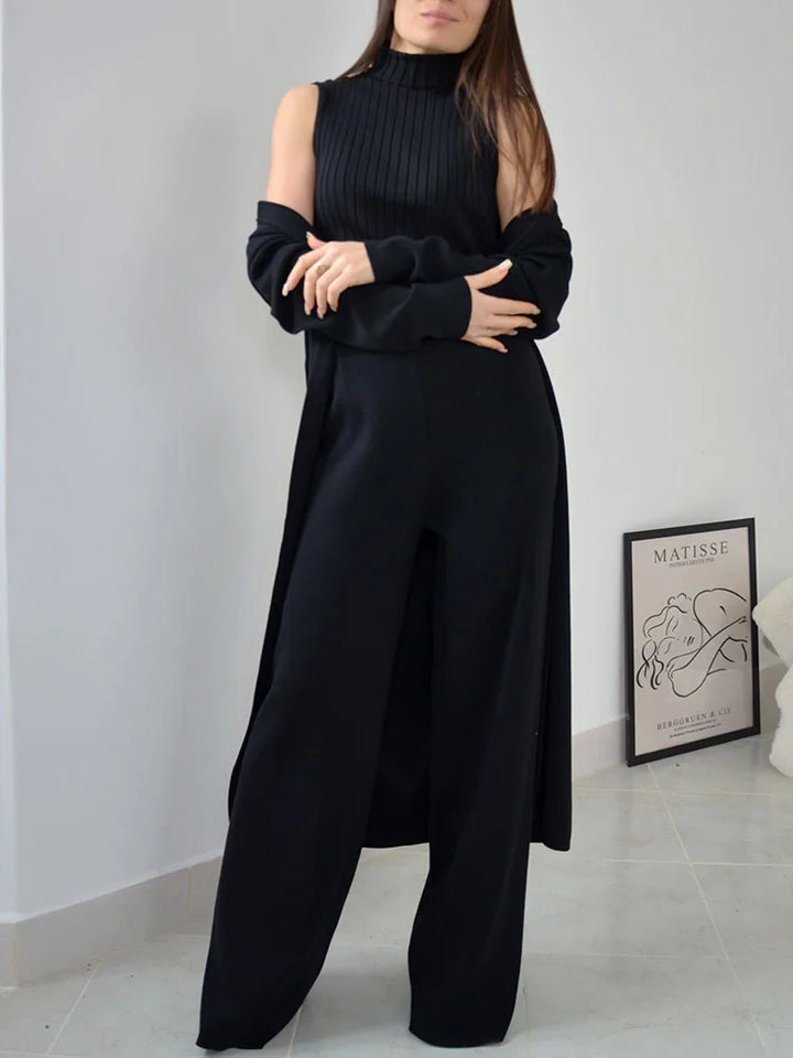 Monique™ - Dames 3-delige set Gebreide Coltrui, Broek en Vest