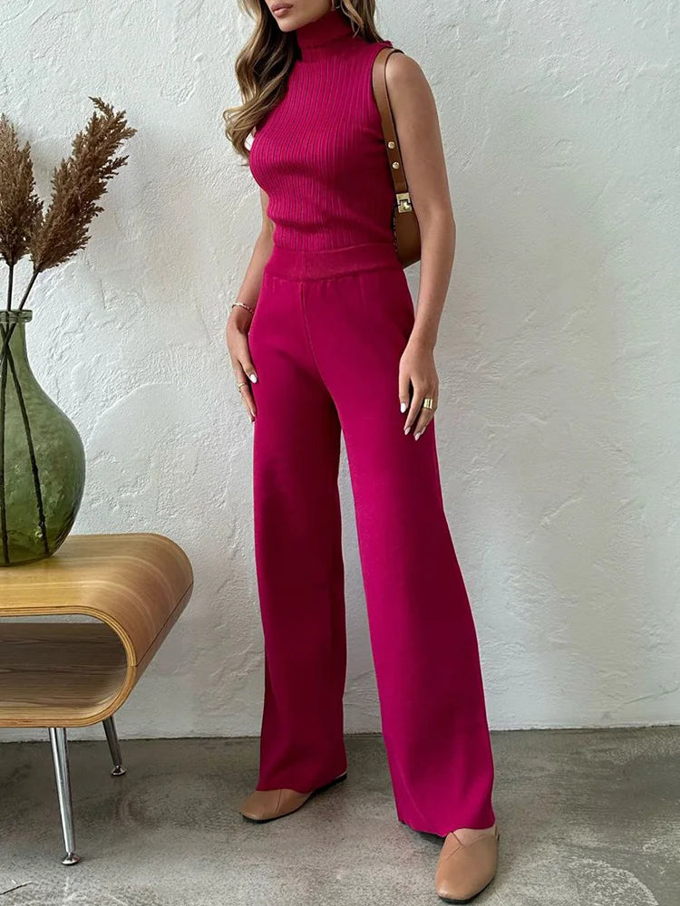 Monique™ - Dames 3-delige set Gebreide Coltrui, Broek en Vest