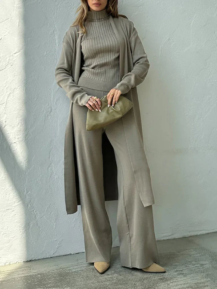 Monique™ - Dames 3-delige set Gebreide Coltrui, Broek en Vest