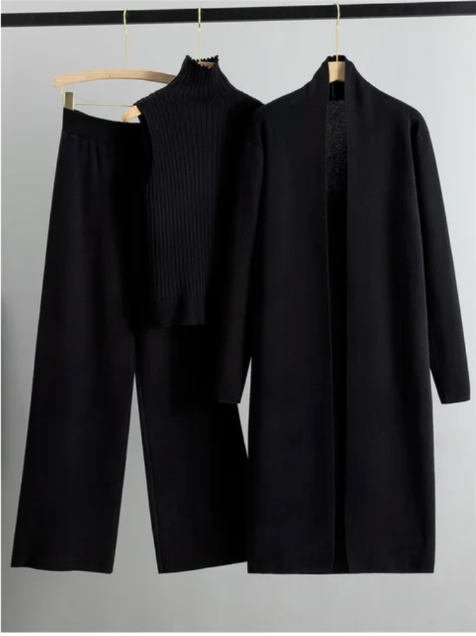 Monique™ - Dames 3-delige set Gebreide Coltrui, Broek en Vest