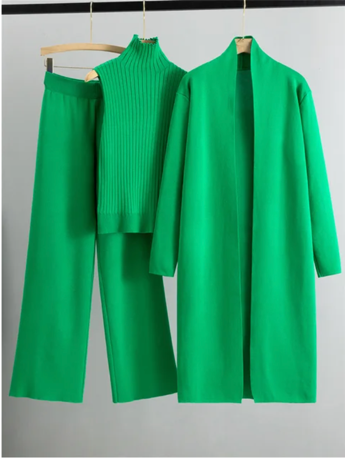Monique™ - Dames 3-delige set Gebreide Coltrui, Broek en Vest