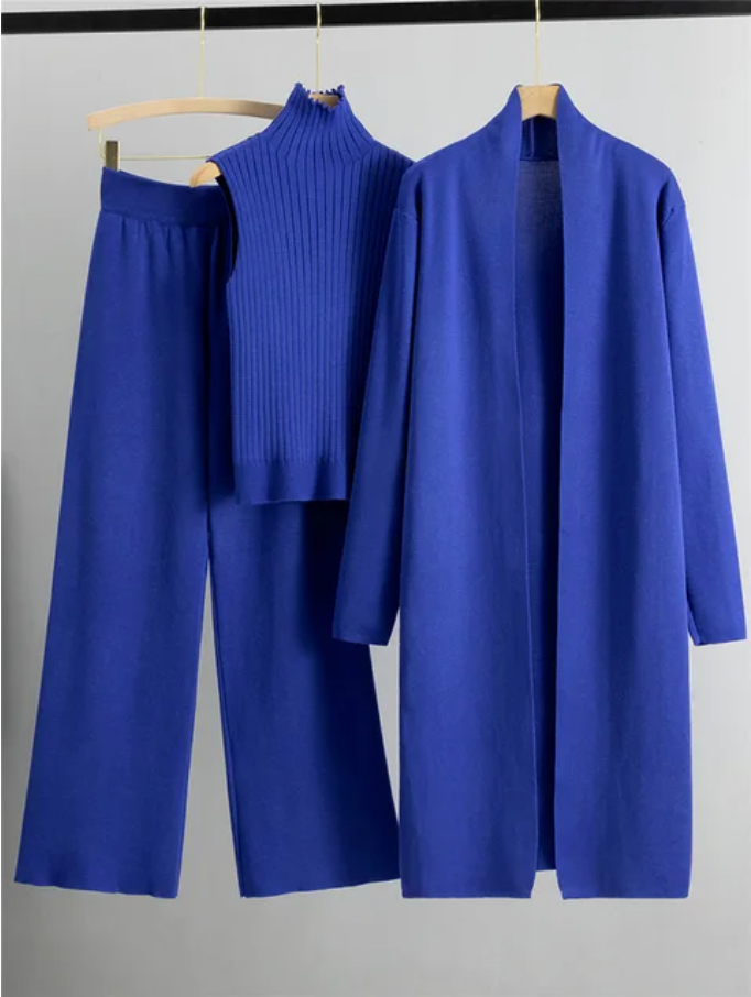 Monique™ - Dames 3-delige set Gebreide Coltrui, Broek en Vest