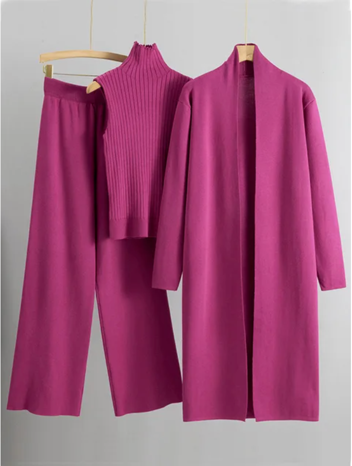 Monique™ - Dames 3-delige set Gebreide Coltrui, Broek en Vest