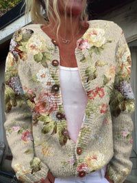 Retro frisse bloemenprint cardigan met knopen