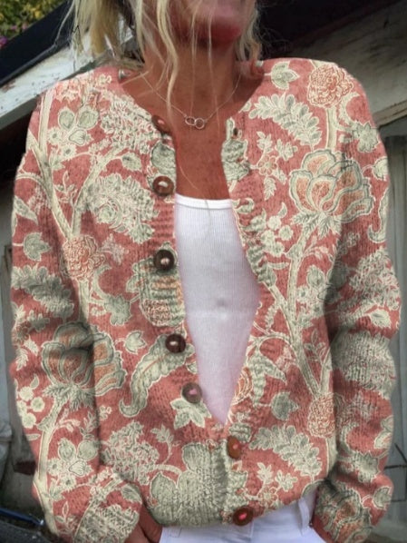Mooie bloemenprint cardigan met knopen