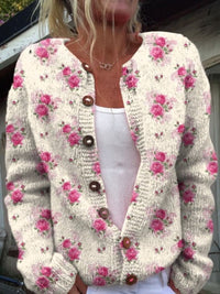 Knoopvest met herhalend patroon van Franse rozen in aquarel