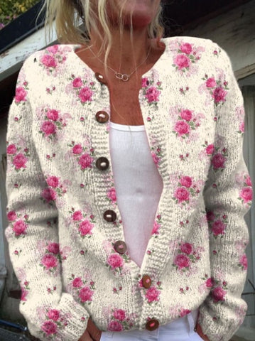 Knoopvest met herhalend patroon van Franse rozen in aquarel