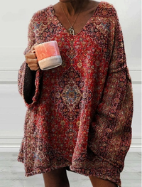 Vintage kunstprint casual pullover trui voor dames