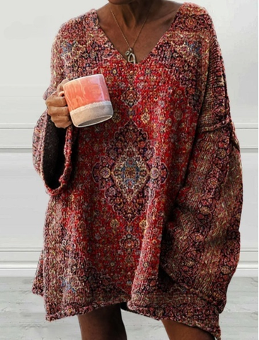 Vintage kunstprint casual pullover trui voor dames