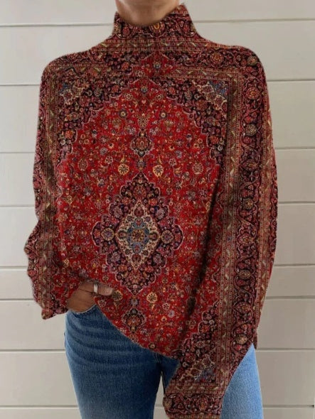 Vintage kunstprint casual pullover trui voor dames