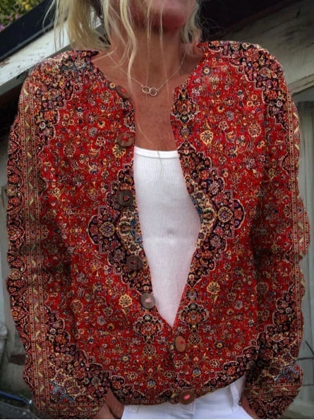 Vintage kunstprint casual pullover trui voor dames
