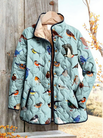 Dames Schattige Vogels Kunstafdruk Casual Gequilt Cardigan