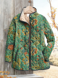 Vrouwen Vintage Schattige Bloemen Kunstprint Casual Gequilt Cardigan
