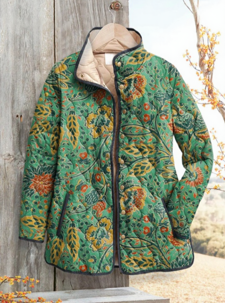 Vrouwen Vintage Schattige Bloemen Kunstprint Casual Gequilt Cardigan