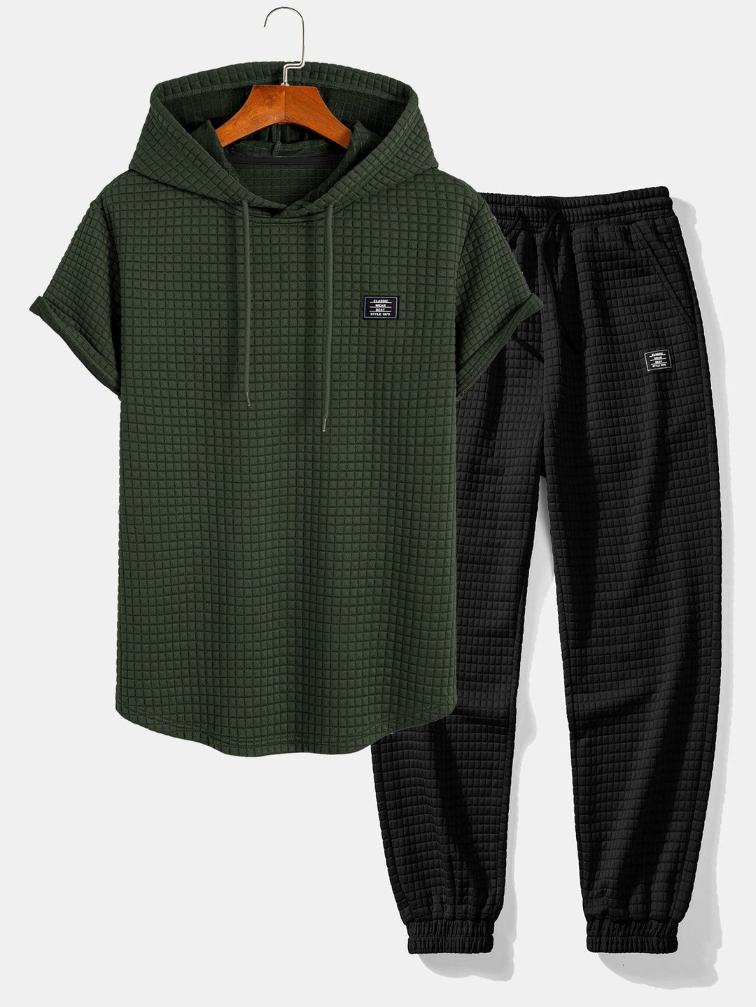Wafel Hooded Arc Hem T-Shirt & Joggingbroek