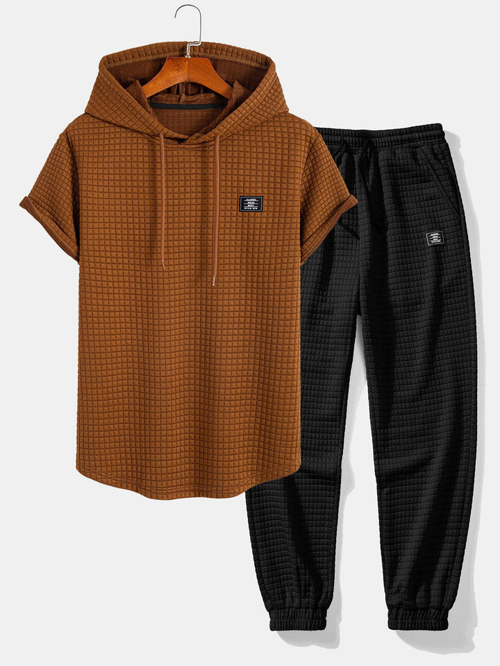 Wafel Hooded Arc Hem T-Shirt & Joggingbroek