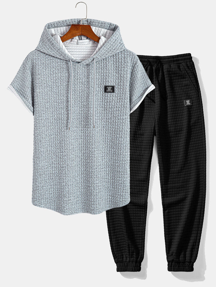 Wafel Hooded Arc Hem T-Shirt & Joggingbroek