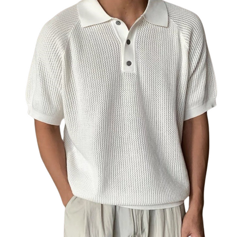 Heren Casual Effen Kleur Revers Zachte Slim Fit Gebreide Polo Sweater T-shirt met korte mouwen