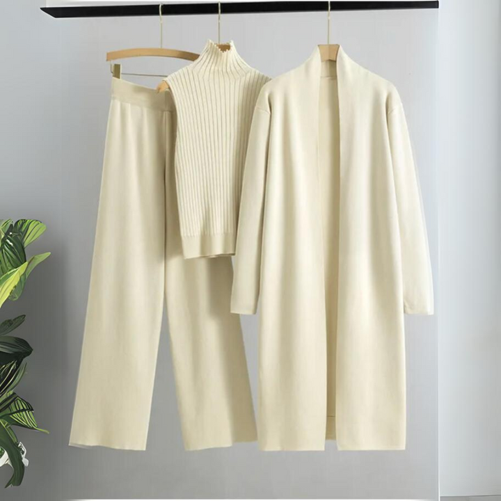 Monique™ - Dames 3-delige set Gebreide Coltrui, Broek en Vest