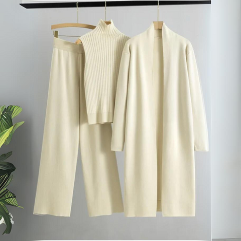 Monique™ - Dames 3-delige set Gebreide Coltrui, Broek en Vest