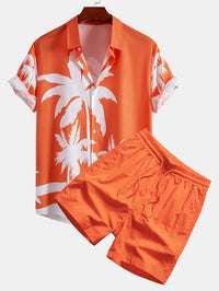 Palmboom Print Doorknoop Shirt & Heren Halflange Zwembroek met Trekkoord