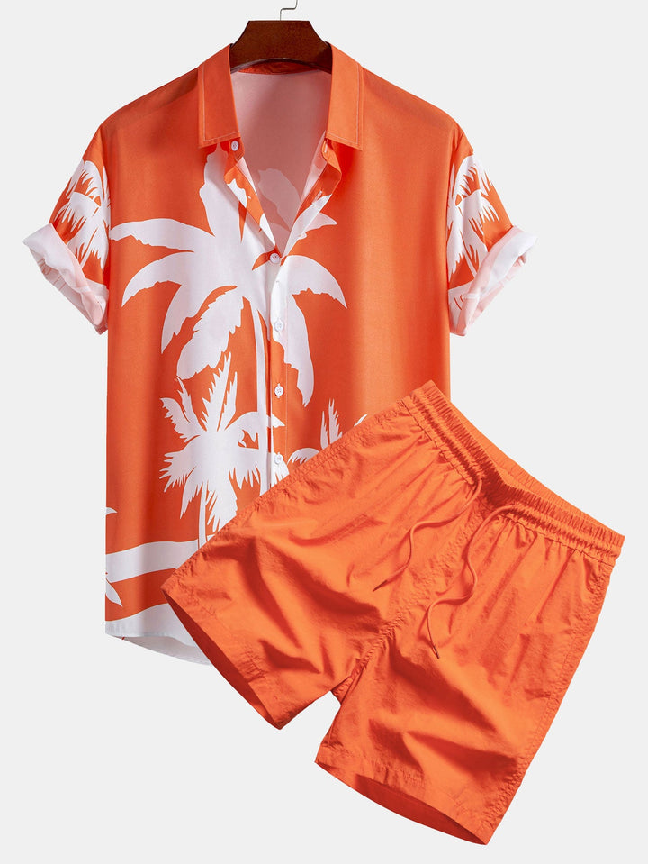 Palmboom Print Doorknoop Shirt & Heren Halflange Zwembroek met Trekkoord