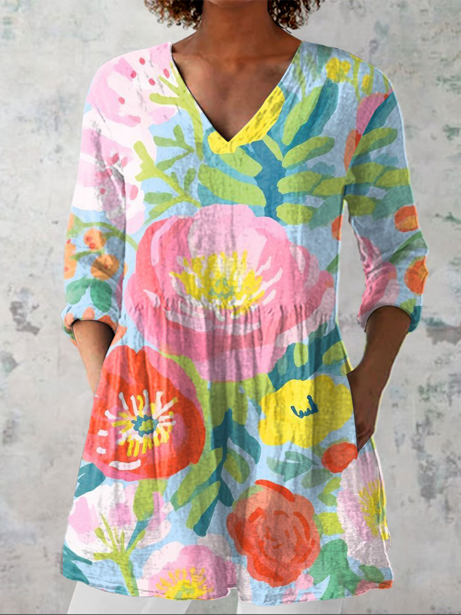 Vrouwen Waterverf Bloemen Kunst Print Jurk
