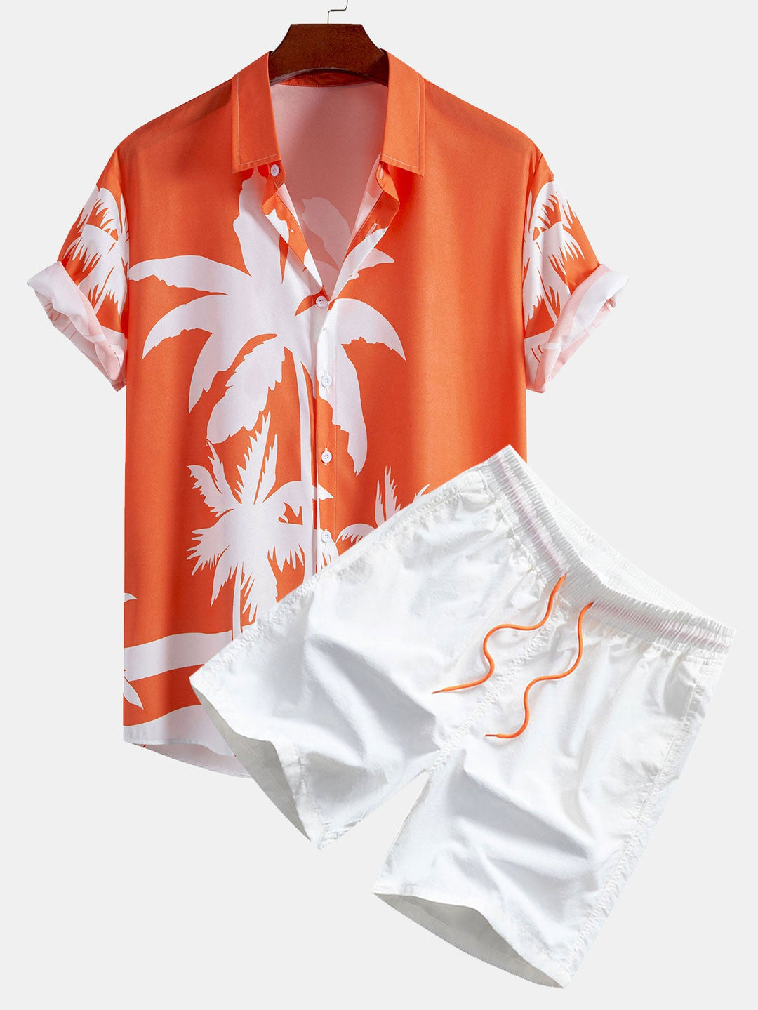 Palmboom Print Doorknoop Shirt & Heren Halflange Zwembroek met Trekkoord