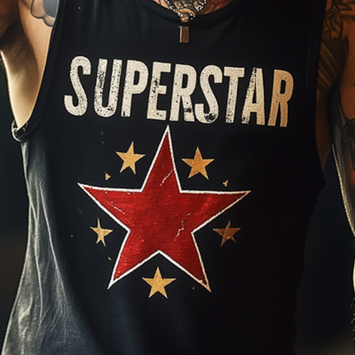 Heren Retro "SUPERSTAR" Print Casual Crew Neck Tanktop 06739045TO