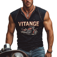 Heren Casual Klassieke Amerikaanse Western Tough Style Motorfiets Rijden Katoen Gemengde Gedrukte Slim Fit V-Hals Tanktop MTA2827E0K