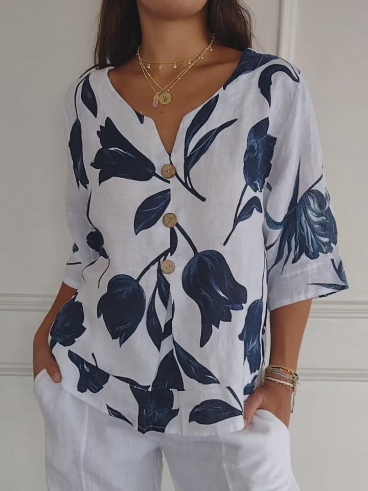 Maxine - Bloemige Knop Blouse