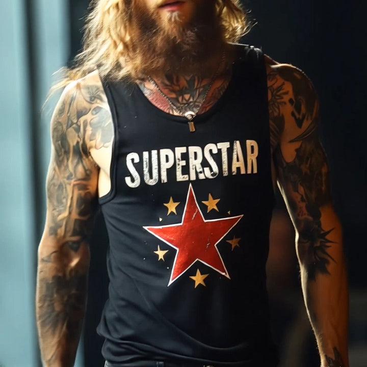 Heren Retro "SUPERSTAR" Print Casual Crew Neck Tanktop 06739045TO