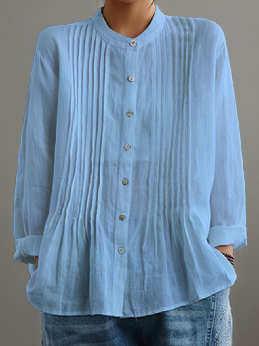 Dames Casual Katoenen En Linnen Geplooid Shirt