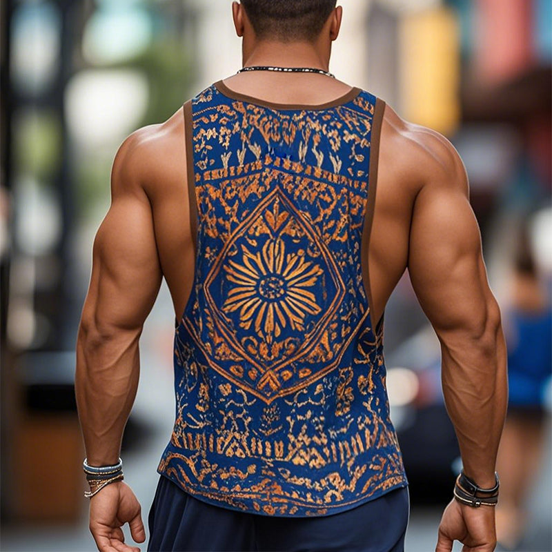 【24-uurs verzending】Heren Retro Casual Etnische Stijl Geometrische Print Ronde Hals Tanktop 99953934TO
