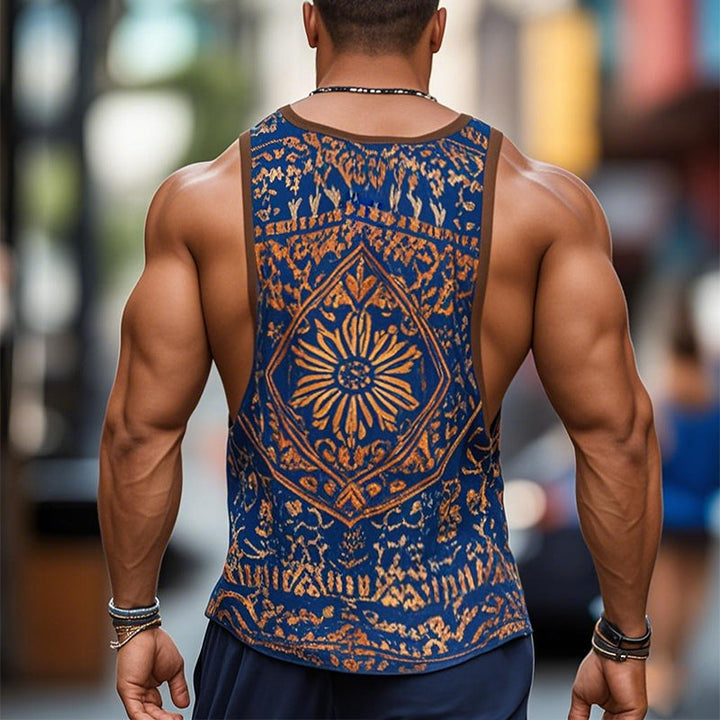 【24-uurs verzending】Heren Retro Casual Etnische Stijl Geometrische Print Ronde Hals Tanktop 99953934TO