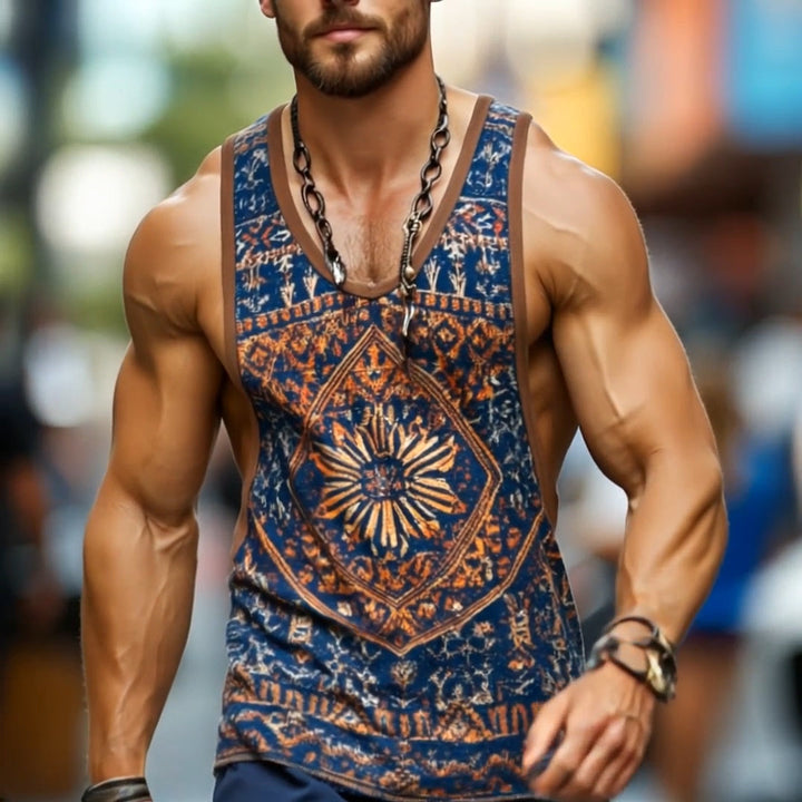 【24-uurs verzending】Heren Retro Casual Etnische Stijl Geometrische Print Ronde Hals Tanktop 99953934TO