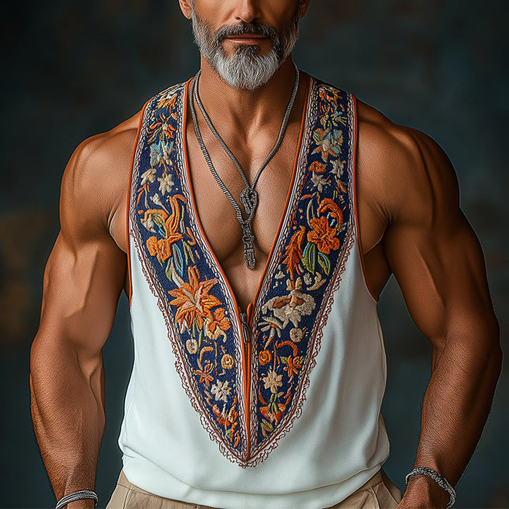 Heren Zomer Etnische Stijl Contrastkleur bedekt Gebreide Tanktop MTA2983E2P