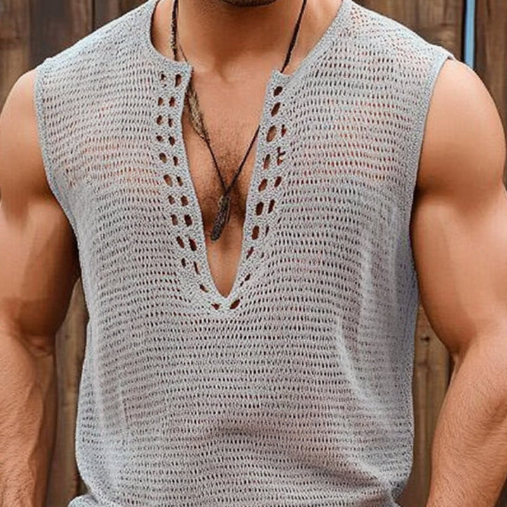 Heren Gehaakte Mesh Patchwork Zomer Gehaakte Tanktops MTA2372E1X