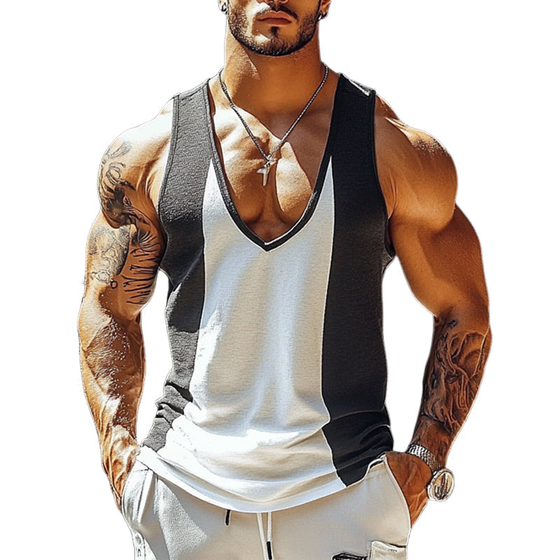 Heren Geprinte Gestreepte Contrast Sport Tanktops MTA2250E7X