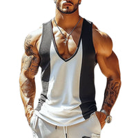 Heren Geprinte Gestreepte Contrast Sport Tanktops MTA2250E7X