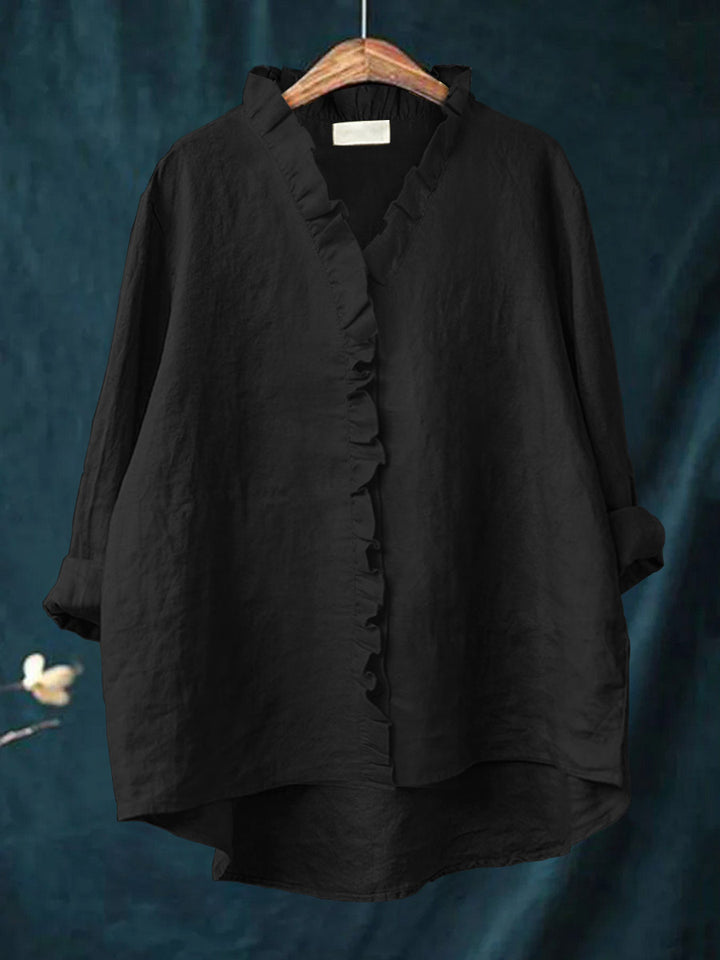 Dames Casual Katoenen En Linnen Ruffle Shirt