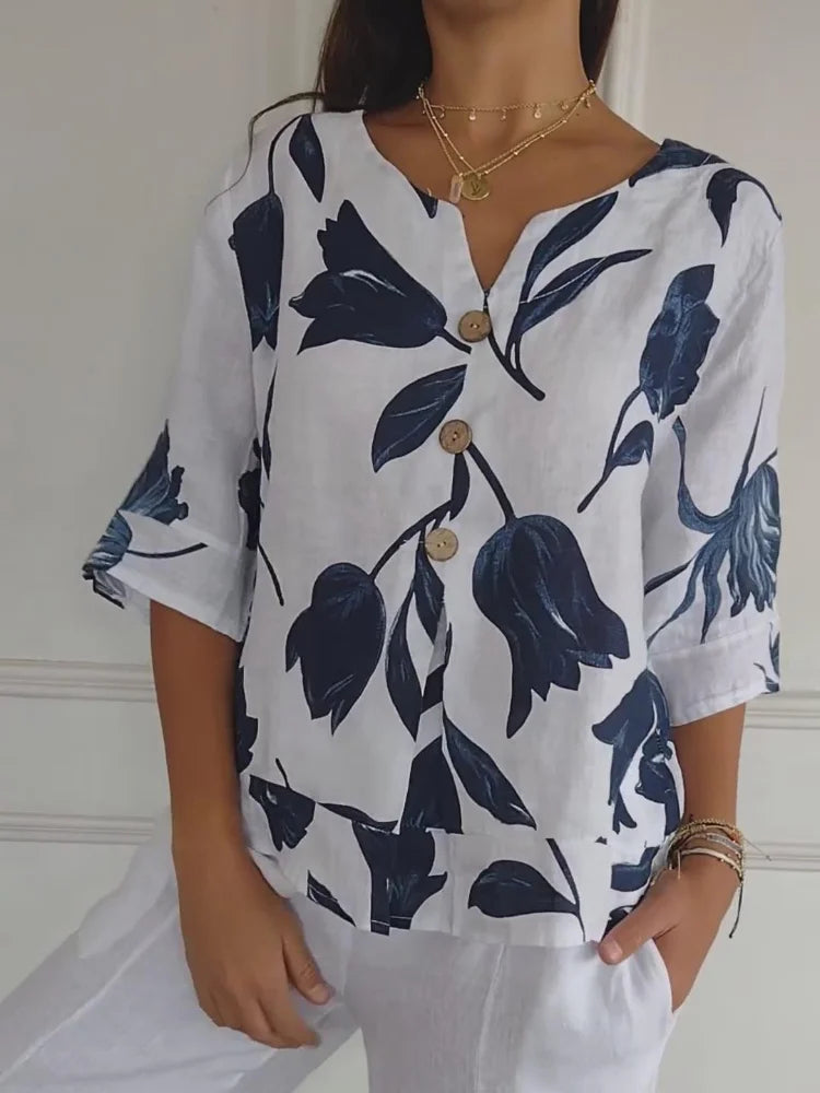 Maxine - Bloemige Knop Blouse