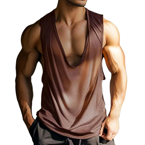 Heren Casual Katoenmix Diepe U-Hals Gedrapeerde Losse Tanktop MTA1442E5M