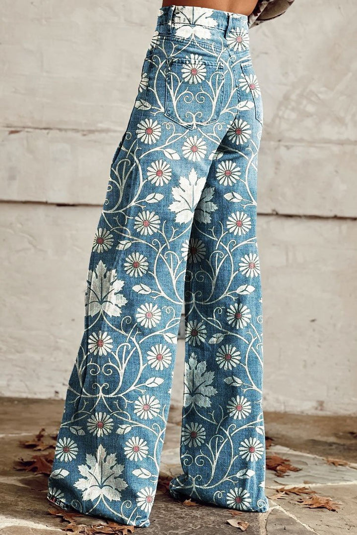 Elodie | Vintage Daisy Bloom Wijde Pantalon