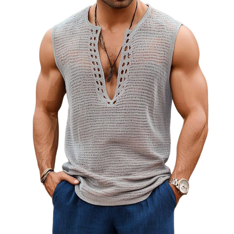 Heren Gehaakte Mesh Patchwork Zomer Gehaakte Tanktops MTA2372E1X