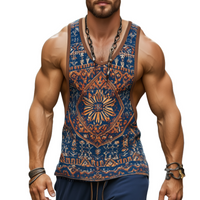 【24-uurs verzending】Heren Retro Casual Etnische Stijl Geometrische Print Ronde Hals Tanktop 99953934TO