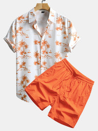 Palmboom Print Doorknoop Shirt & Zwembroek